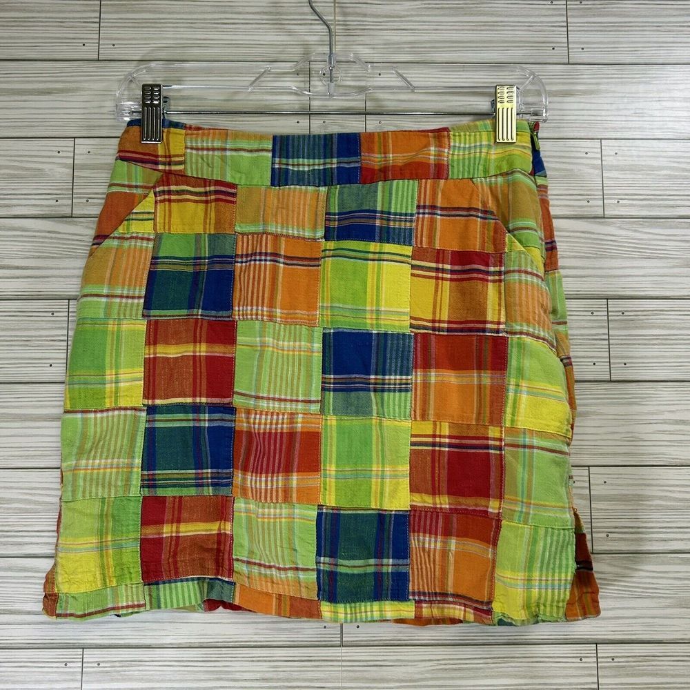 Loud Mouth Golf Ladies Patchwork Madras Skort Blue Red Green Golf Tennis size 2